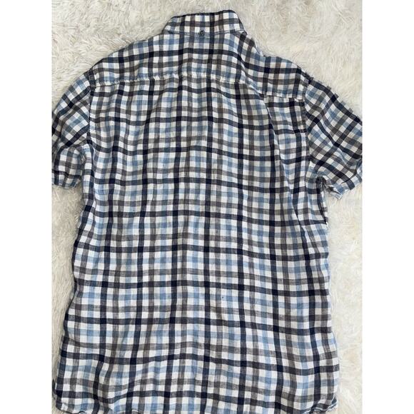 Olzen “ Standard Fit” Men’s Sz. 100 Blue Striped Button Down Linen Blend. Great - Picture 7 of 9